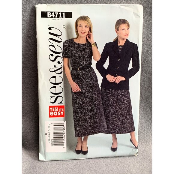 See & Sew B4711 Women's Dress & Jacket Sewing Pattern Size 16 18 20 22 - uncut 2 - Picture 1 of 2